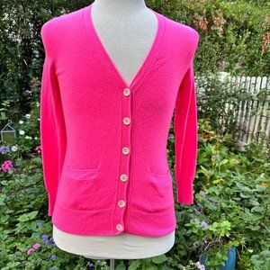 J. Crew 100% Cashmere neon pink cardigan Sz Small